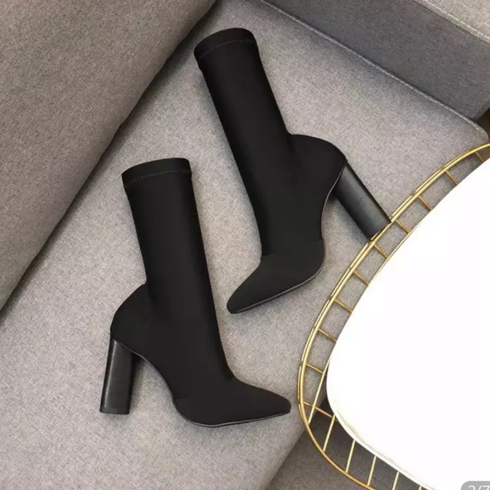 Black heeled sock boots